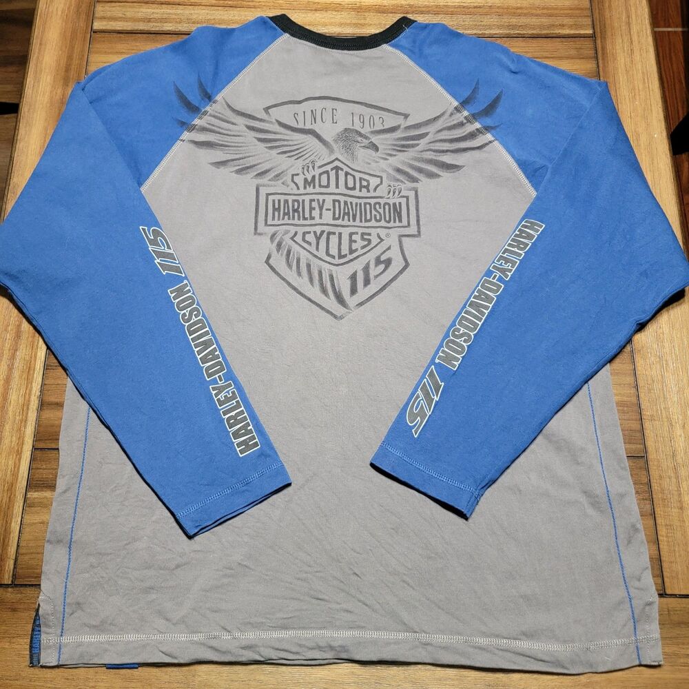 Harley-Davidson Baseball Style LS Henley Grey & Navy - Size XL